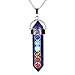 BEADNOVA 7 Chakra Synthetic Lapis Lazuli Gemstone Necklace Hexagonal Healing Pendant Necklace Stainless Steel Chain 18 Inches