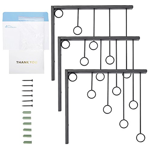 Kernorv Wall Clothing Rack, Wall Garment Racks 5 Rings Hanging Clothing Garment Rack (Set of 3, Black)