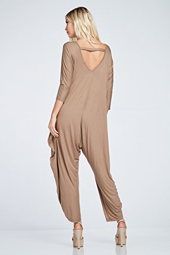 Annabelle Women's Long Sleeve Comfy Harem Jumpsuit Romper with Pockets Taupe Grey XX-Large J8002X