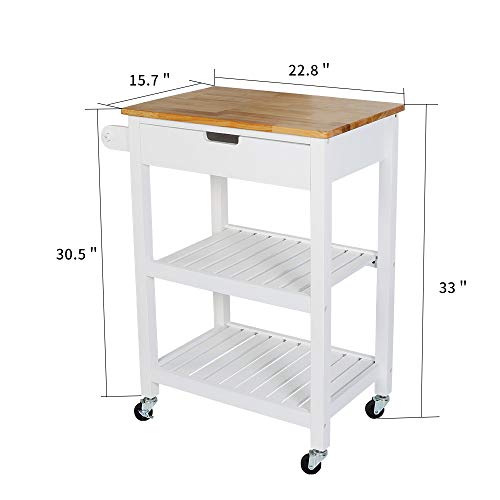 U-Eway Kitchen Rolling Island,Bar Serving Cart on Wheels,3 Tiers Wine Tea Beer Shelves Holder with Drawer,Trolley with Storage for Dining Rooms Kitchens (White)