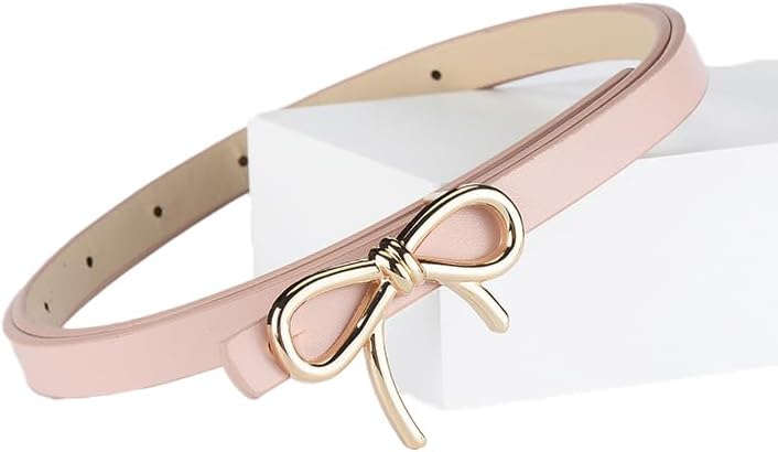 Faux Leather Skinny Belt with Gold Buckle Knotted Waist Belt for Dresses Mikovivi Gold Bow Belt Women, Elastic Leather Skinny Waist  main image 4