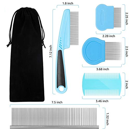 Flea Comb For Dogs Cat Comb Lice Comb Metal Tear Stain Dog Combs Pet Comb Grooming Set 5 Pieces