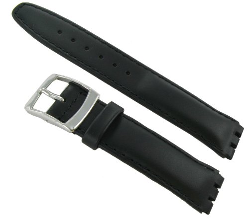 20mm Genuine Oiled Leather Padded Stitched Black Watch Band Fits Swatch