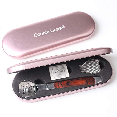 Connie Cona Foot Callus Shaver Remover for Feet Professional Wood Handle with 10Pcs Replacement Refill Blades (Pink Tin Case and Color Box Pack) - Thumbnail 6