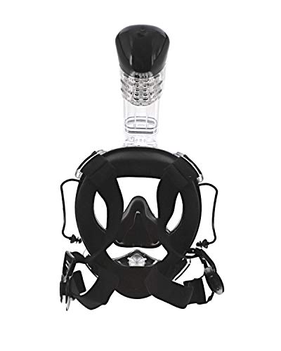 Deep Sea O2 | Only Full Face Snorkel Mask Designed to Protect Against Dangerous CO2 Build-Up | Panoramic View | Soft Nose for Diving | Anti-Fog | Camera Mount | Universal Size- Kids to Adult | Black
