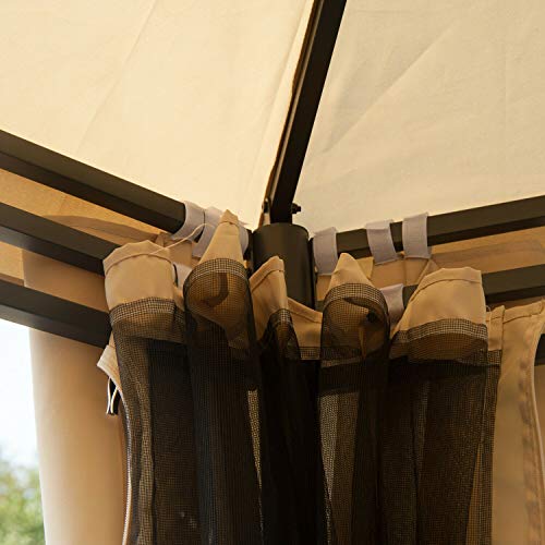 AyaMastro 9.25'H Black/Beige 2Tier Gazebo Canopy Outdoor Shelter Tent w/Zippered Curtain with Ebook