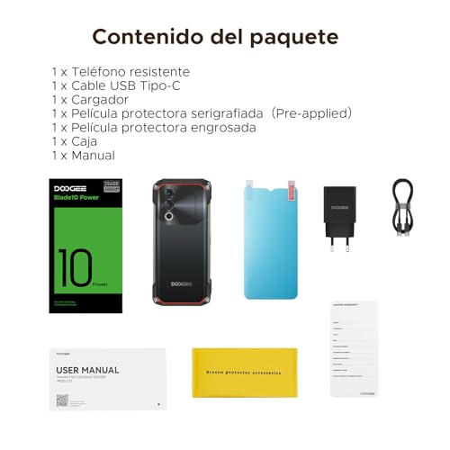 DOOGEERugged BLADE10POWER Android 16 Rugged Mobile Phone, 10300mAh 24GB+256GB/2TB Rugged Mobile, 6.6'' NFC Smartphone, Camera 50MP/Face ID/Fingerprint/Widevine L1/3 Card Slots/Dual 4G/GPS