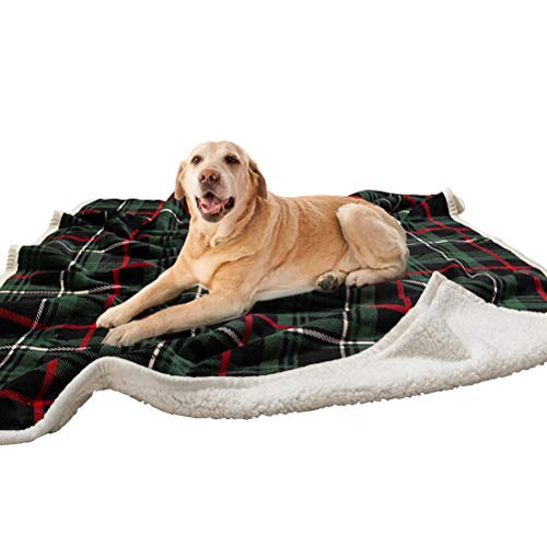 JIATECCO Christmas Large Dog Blanket -Plaid Green Warm Fleece Plush Bed Sleep Mat Pet Throw Crate Cover 60 Inches