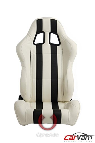 Cipher AutoCPA1026PWH-BK White Leatherette with Black Stripes Cipher Auto Racing Seats