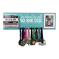 Running On The Wall - Race bib Numbers and Medals Display - Wall Mounted Medal Holder and Hanger for Marathons, Track, Cross Country, 5K & 10K Runners - She Believed She Could, So She Did