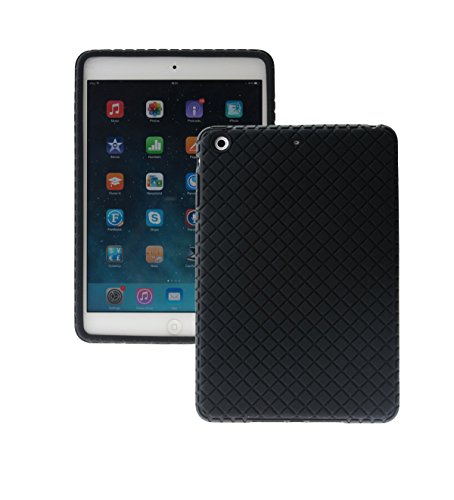 ScintiSpot iPad Air Back Cover Case, Silicone Soft Gel Rubber Protective Case with Stand for iPad Air 1st Generation (iPad 5), Drop Proof Shockproof (Black)