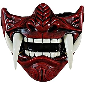 Half Face Mask Japanese Ghost Cosplay Helmet 3D Oni Samurai Demon Latex Cover for Halloween Costume Party Role Play Accessory