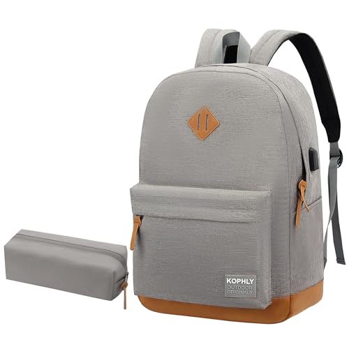 KOPHLY Large Travel Laptop Backpack USB Charging Gray