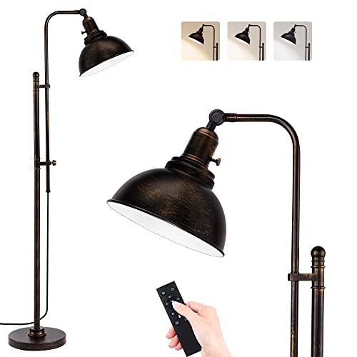 Photo 1 of PARTPHONER Industrial Floor Lamp Adjustable, Rustic Farmhouse Reading Lamp in Aged Black Finish, Modern Standing Lamp with Remote Control Metal Shade for Living Room Bedroom Study Room Office Hotel