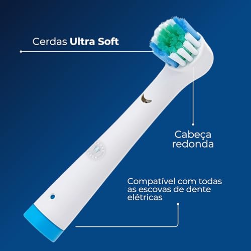 Kit 4 Cabeças de Reposição para Escova Elétrica Oral-B, Cerdas Macias, com 2 Capas de Proteção, Branco