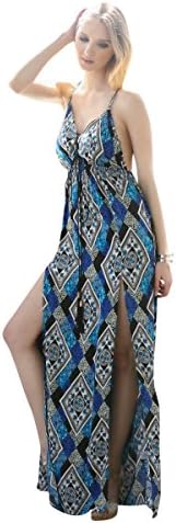 Social Butterfly House Women's Tulum Double Slit Maxi Dress Small Blue
