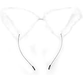 lasenersm 1 Piece Cat-Fox Long Fur Ears Headband Cute Cat-Fox Long Fur Ears Anime Cosplay Headband for Anime Cosplay Party Costume Halloween Party White Fluff with White Inside