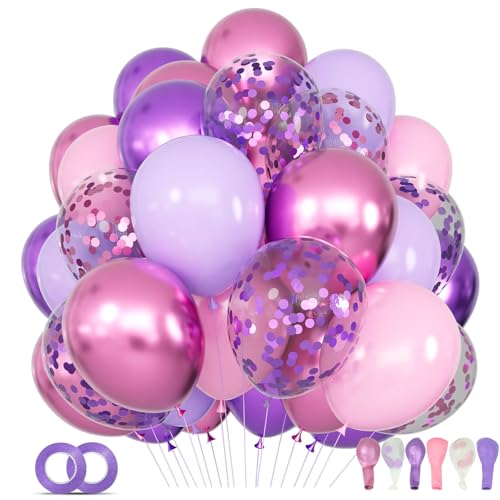 68Pcs Pink and Purple Balloons 12 Inch Metallic Purple Pink Latex Balloon Confetti ballons with Ribbons Party Balloons f