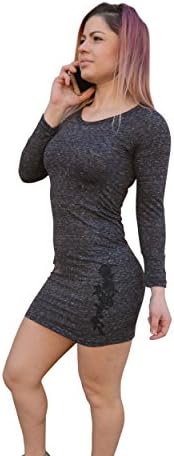 Elas Devani Womens Elegante T-Shirt Dress, Floral Applique Sewn Over Soft Triblend (XL, Charcoal)