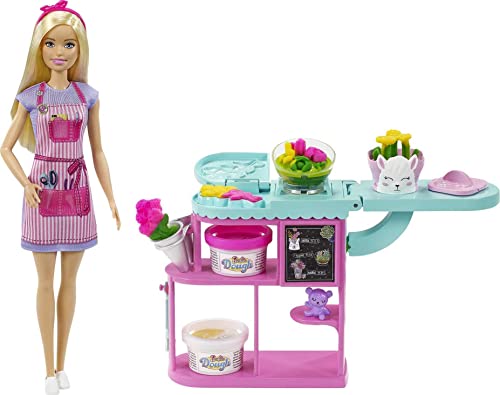 Barbie Florist Doll Playset, Flower-Making Station With Molds,