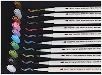 Top Quality Metallic Marker Pens, Set of 10 Colors,For Card Making,DIY Photo Album, Use On Any Surface-Paper,Glass,Plastic,Pottery,Wood,dark color paper (Brush Tip)