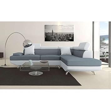 Scoop Canapé Dangle Droit 4 Places Simili Gris Et Blanc
