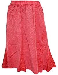 Women's Maxi Skirt Red Embroidered Peasant Fall Fashion S/M