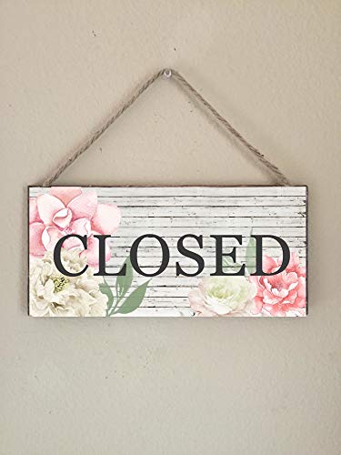 Reversible Open Closed Business Sign, Pretty Boutique Open Closed Sign, Boutique Signage, Rustic, Wooden Door Sign, Floral