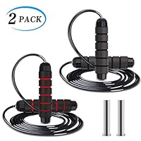 Weighted Jump Rope 2 Pack with Adjustable Steel Cables for Women Men Adults and Kids,Skipping Rope for Speed Training/Boxing/MMA/Fitness/Exercise/Workouts (2 Pack(Heavy Weighted 0.73lb per))