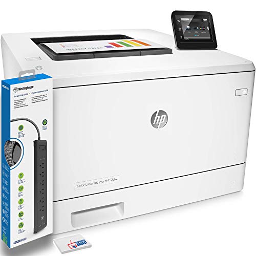 HP Color Laserjet Pro M452dw Laser Printer (CF394A) with Power Strip Surge Protector