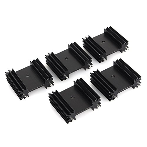 Easycargo To-220 Aluminium Heatsink 25x34x12mm,TO220 heat sink for cooling MOSFET SCR Power Voltage Regulator ICs (25mmx34mmx12mm) (Anodized Black 5-Pack)