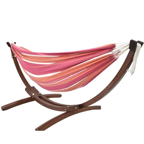 Vivere Double Cotton Hammock with Solid Pine Arc Stand - 450 lb
