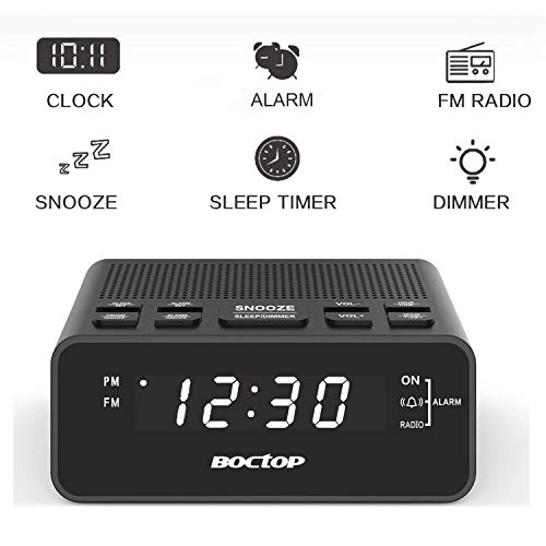 BOCTOP Digital Alarm Clock Radio with USB Charger, 0.6” Digits Dimmer LED Display, FM Radio with