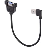 NFHK Left Angled USB 3.0 Male to Female Type-A Panel Type Header Cable 90 Degree Connector 30cm