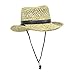 Classic Straw Flat Top Gambler Sun Hat w/ Black Vegan Leather and Chin Strap