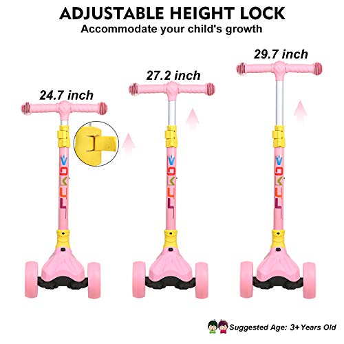 VOKUL Kick Scooter for Kids, 3 Widen Flashing PU Wheels, Adjustable Height Kids Scooter with a Easy Folding System, Best Gift for Kids Age 3+