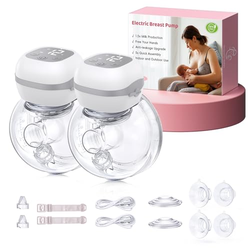 Haokoo Tire-Lait Électrique Mains Libres – Portable et Anti-Fuite, Aspiration Douce, 3 Modes, 12 Intensités, Silencieux, Sans BPA, Brides 21/24 mm, 2 Unités