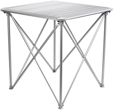 Campshine Roll Up Top Aluminum Alloy Portable Camping Picnic Table with Carrying Bag,4 People,Compact and Easy Transport for Camping, Outdoor,Picnic, Vacation,28"x28"x28",Silver
