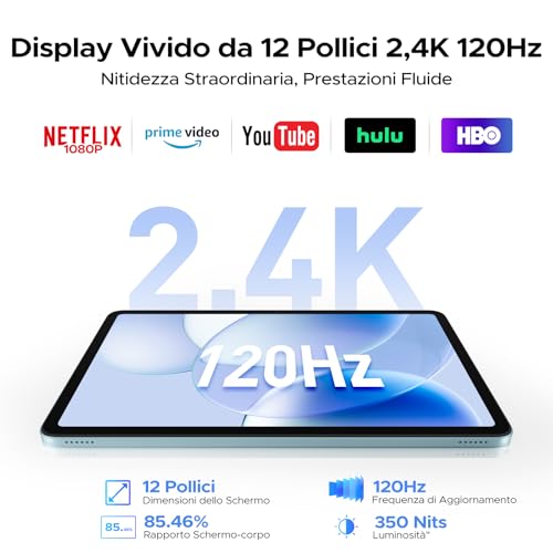 POPUX P12 Android 16 Tablet 12 Inches, T7280 Octa-Core, 48GB RAM+128GB ROM/2TB TF, IPS 2.4K Display 120 Hz, 10000 mAh, WiFi5, 8MP+13MP, Gemini AI, Tablet with Keyboard, Face ID/GPS/OTG/FM, Black