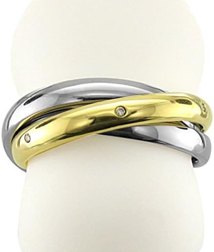 18k Yellow Gold and Stainless Steel 3 Circle Diamond Band Ring (0.03 carat)