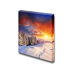 Canvas Prints Wall Art - Majestic Scenery/Landscape Sunset in The Winter Mountains | Modern Wall Decor/Home Decoration Stretched Gallery Canvas Wrap Giclee Print & Ready to Hang - 12" x 12"