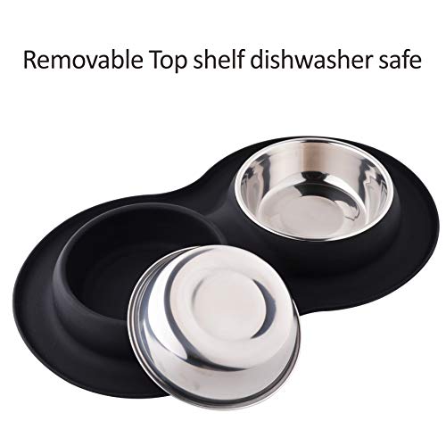 Roysili Double Dog Bowl Pet Feeding Station, Stainless Steel Water and Food Bowls with Non Skid Non Spill Silicone Mat, Quality Dog Bowl Holder for Small Medium Dogs Cats (Small, Pink) - Thumbnail 4