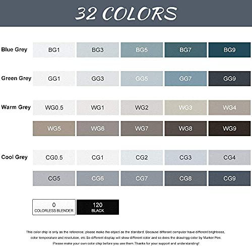 Arrtx Markers, Grayscale, ALP 32 Grey Colors Alcohol Markers with Dual