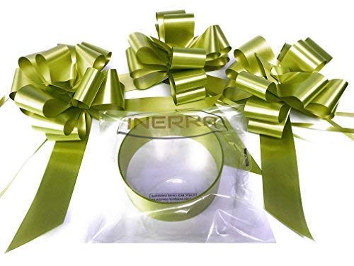 INERRA Wedding Car Decoration Kit - 3 x Large Pre-Assembled 7” Bows with 14-Loops and 7 Metres of Ribbon – With Colour Match (Olive) — image 1