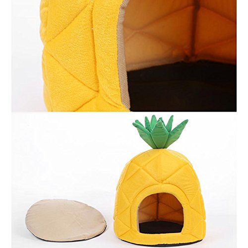 Petacc Pineapple Pet Bed Creative Dog House Cozy Pet Nest Adorable Dog Cave for Small-sized Pets, Yellow