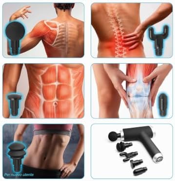 Pistola Massaggiante – Dispositivo Compatto per Massaggio Muscolare con Massaggio Profondo, 6 Velocità e 5 Testine, Massage Gun per Schiena, Collo, Spalle, Fitness e Recupero – LX-013