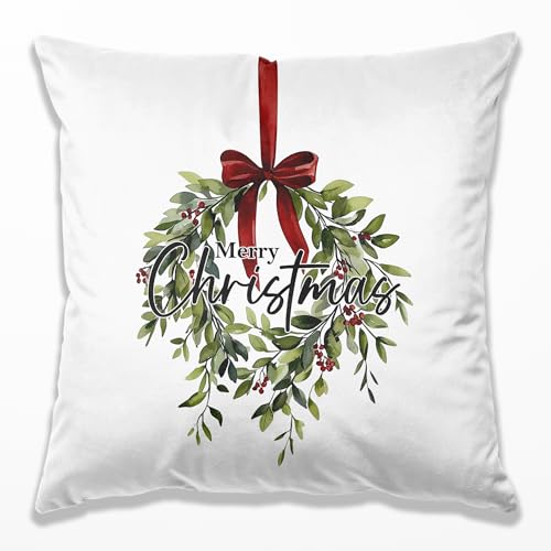 DOFQZ Christmas Wreath Pillow Covers 18x18, Merry Christmas Decor, Xmas Red Bow Wreath Holiday Throw Pillow Covers for Home Living Room Bedroom Sofa Couch at Amazon