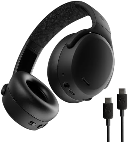 Skullcandy Crusher ANC 2 Wireless Over-Ear Bluetooth Headphones with Extra USB-C Charging Cable, Multi-Sensory Bass, Active Noise Cancelling, 60 Hours Battery, Microphone iPhone Android - True Black