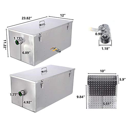 BEAMNOVA Commercial Grease Trap 25lbs Stainless Steel Interceptor, Side