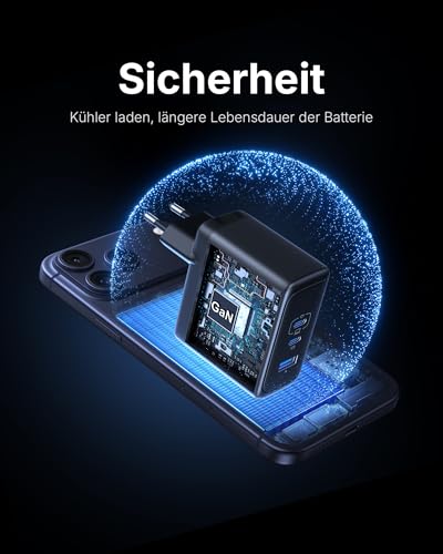 USB C Ladegerät, 100W 3-Port Laptop Schnellladegerät mit USB C Kabel, GaN Mehrfach Netzteil für MacBook Air Pro, iPad, iPhone 17 16 15 Pro Max, Samsung Galaxy S25 S24 Ultra, Pixel, Switch 2 etc